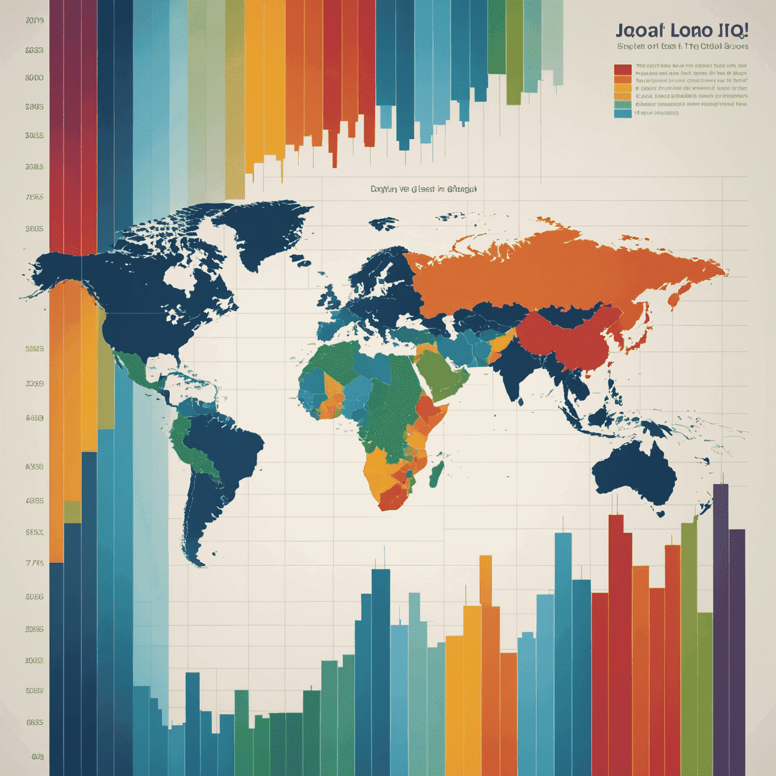 A graph showing an upward trend in global IQ test scores over time, with different colored lines representing various regions or countries