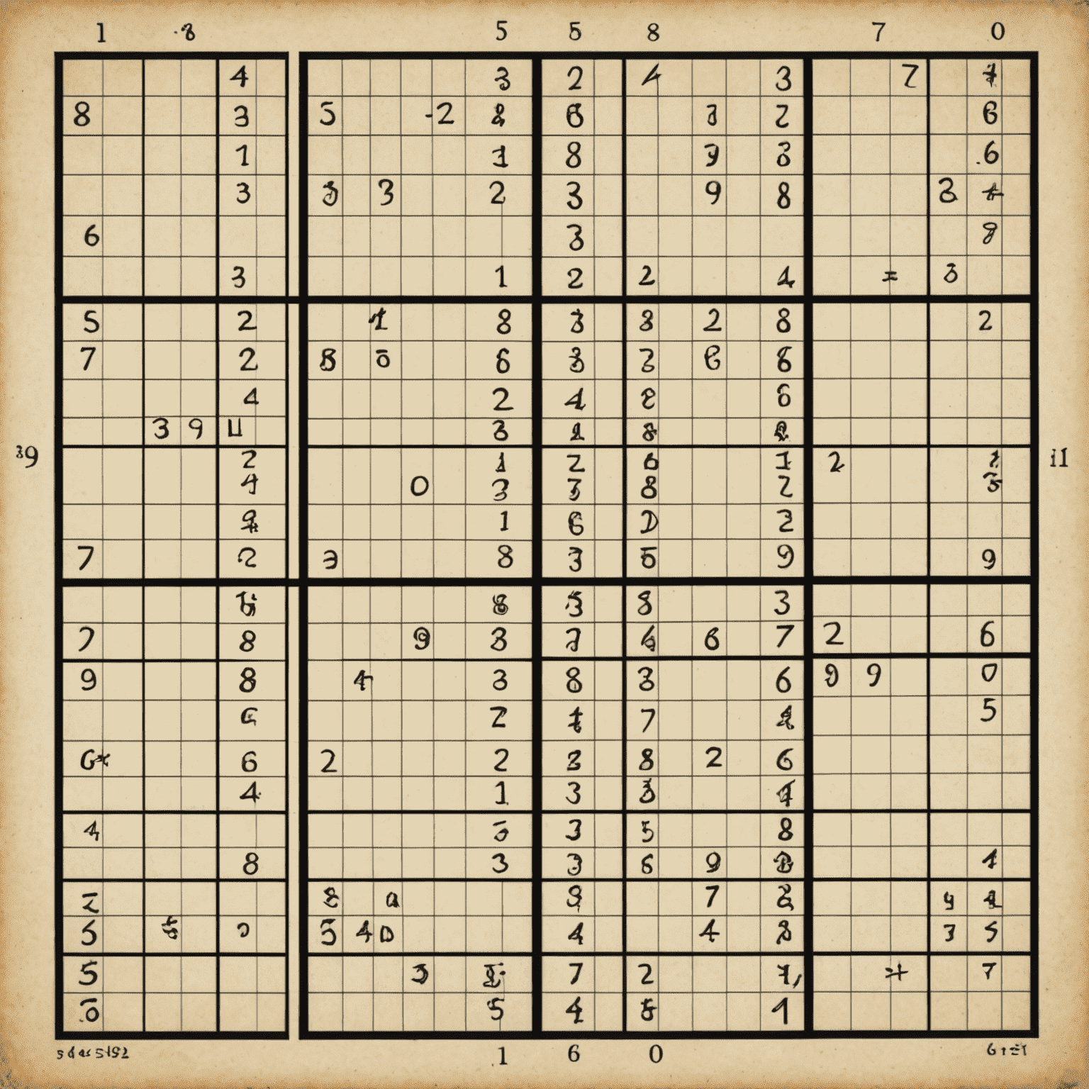 Diagram showing different Sudoku solving techniques like elimination and cross-hatching