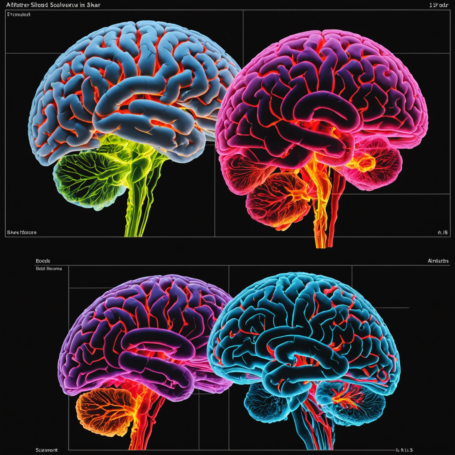 A split-screen image showing a person's brain activity before and after using the Logic Puzzle Solver. The 'after' image shows increased neural connections and activity in areas associated with logical reasoning and problem-solving, visualized with vibrant red and pink colors against a black background.