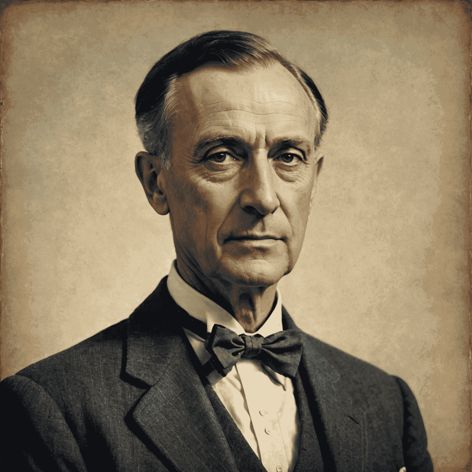 Portrait of Alfred Tarski, 20th-century Polish-American logician with a thoughtful expression, wearing a bow tie and jacket, in an academic setting